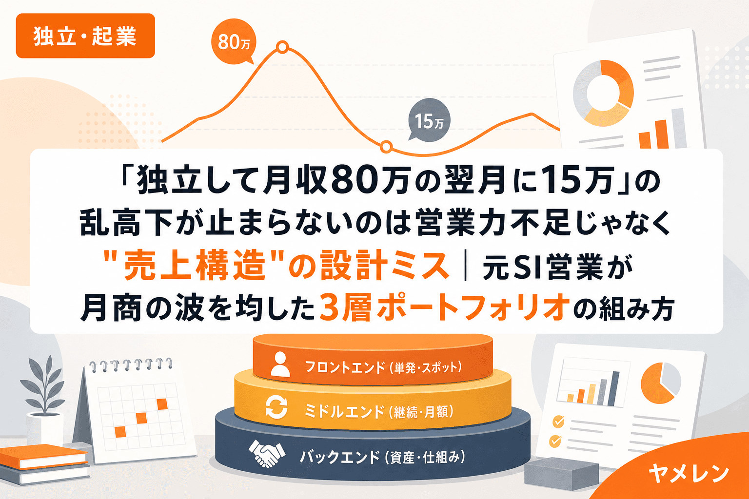 「独立して月収80万の翌月に15万」の乱高下が止まらないのは営業力不足じゃなく"売上構造"の設計ミス|元SI営業が月商の波を均した3層ポートフォリオの組み方