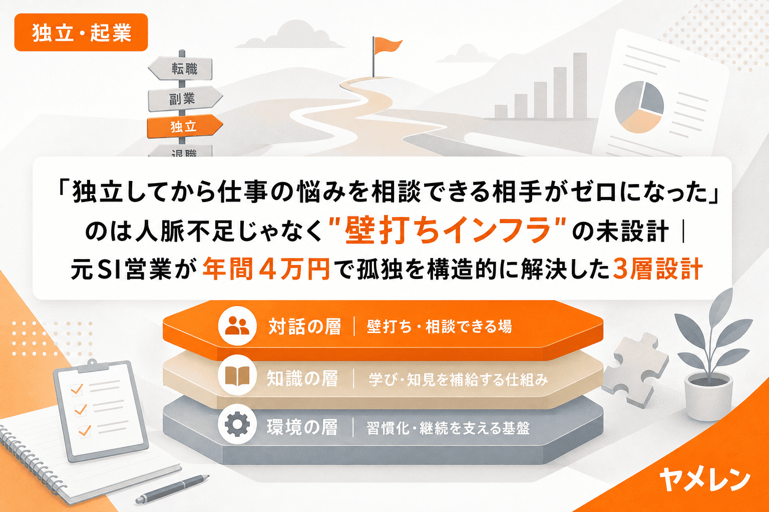 「独立してから仕事の悩みを相談できる相手がゼロになった」のは人脈不足じゃなく"壁打ちインフラ"の未設計|元SI営業が年間4万円で孤独を構造的に解決した3層設計