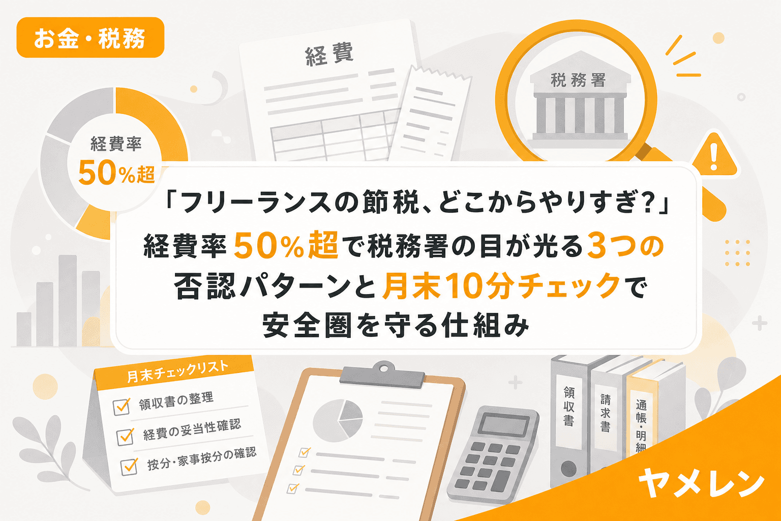 「フリーランスの節税、どこからやりすぎ?」経費率50%超で税務署の目が光る3つの否認パターンと月末10分チェックで安全圏を守る仕組み
