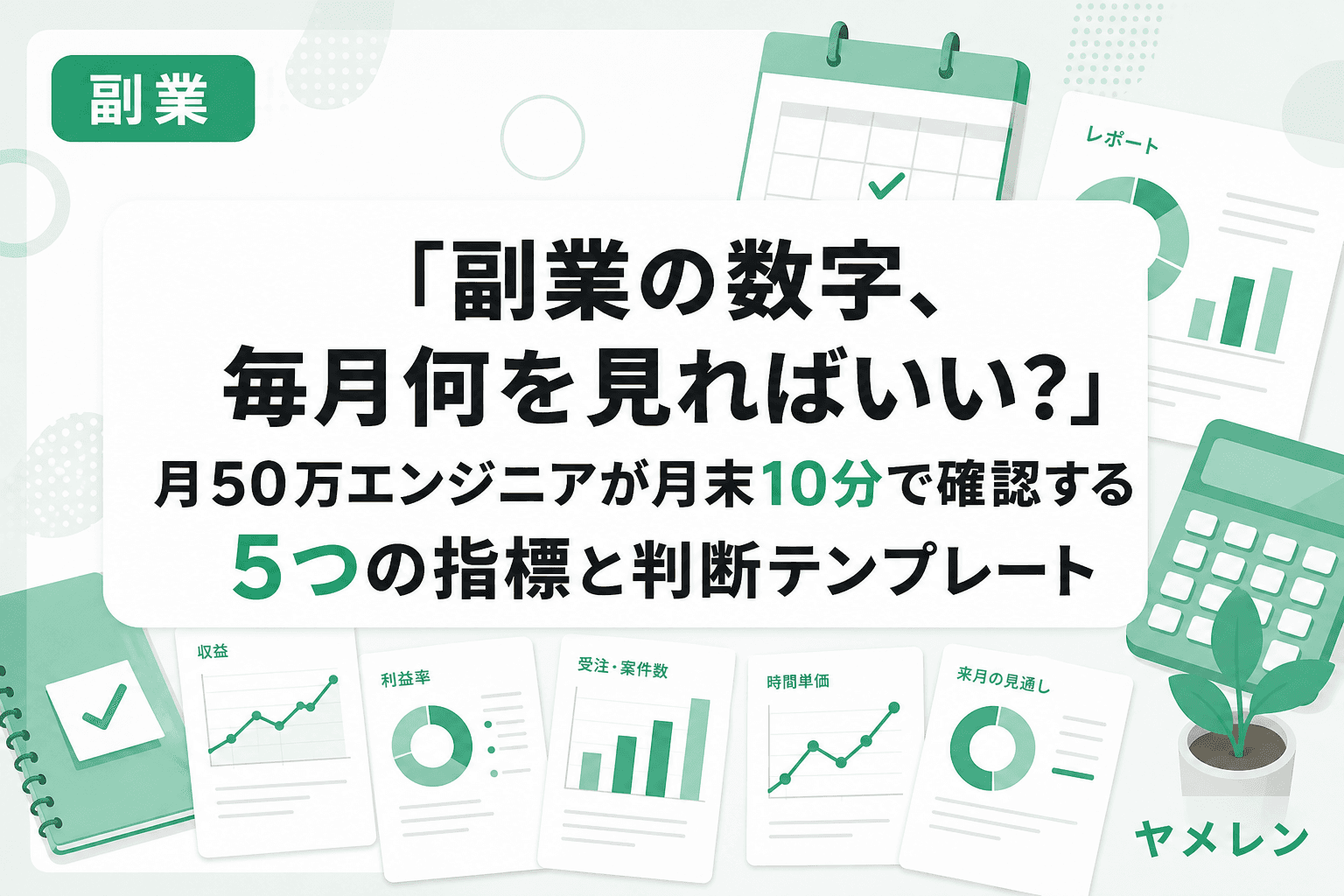 「副業の数字、毎月何を見ればいい?」月50万エンジニアが月末10分で確認する5つの指標と判断テンプレート
