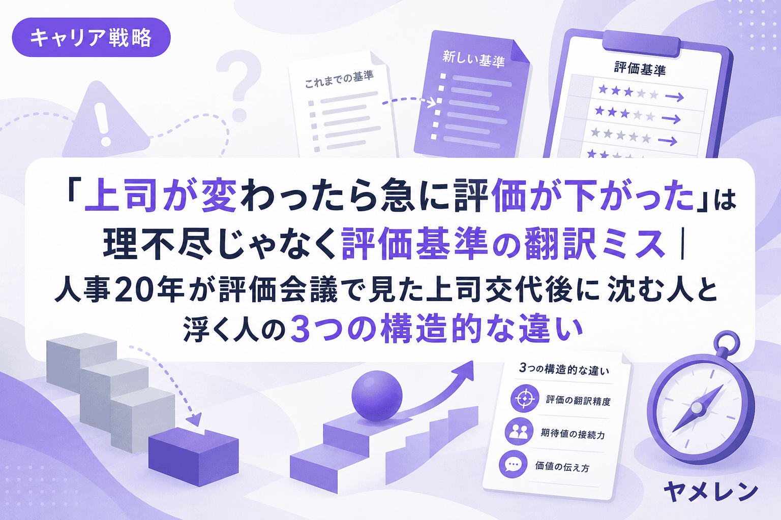 「上司が変わったら急に評価が下がった」は理不尽じゃなく評価基準の翻訳ミス|人事20年が評価会議で見た上司交代後に沈む人と浮く人の3つの構造的な違い