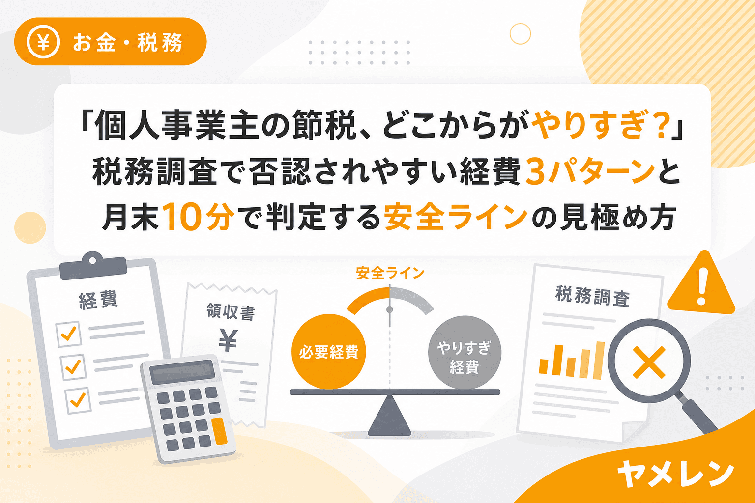 「個人事業主の節税、どこからがやりすぎ?」税務調査で否認されやすい経費3パターンと月末10分で判定する安全ラインの見極め方
