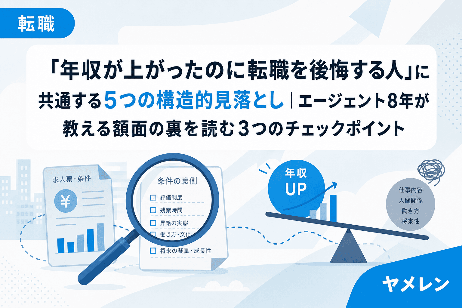 「年収が上がったのに転職を後悔する人」に共通する5つの構造的見落とし|エージェント8年が教える額面の裏を読む3つのチェックポイント