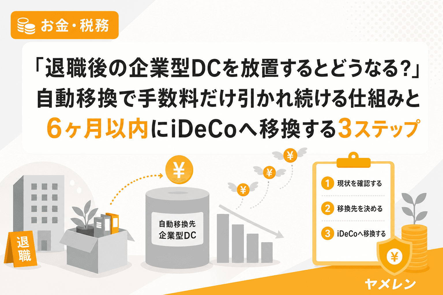 「退職後の企業型DCを放置するとどうなる?」自動移換で手数料だけ引かれ続ける仕組みと6ヶ月以内にiDeCoへ移換する3ステップ